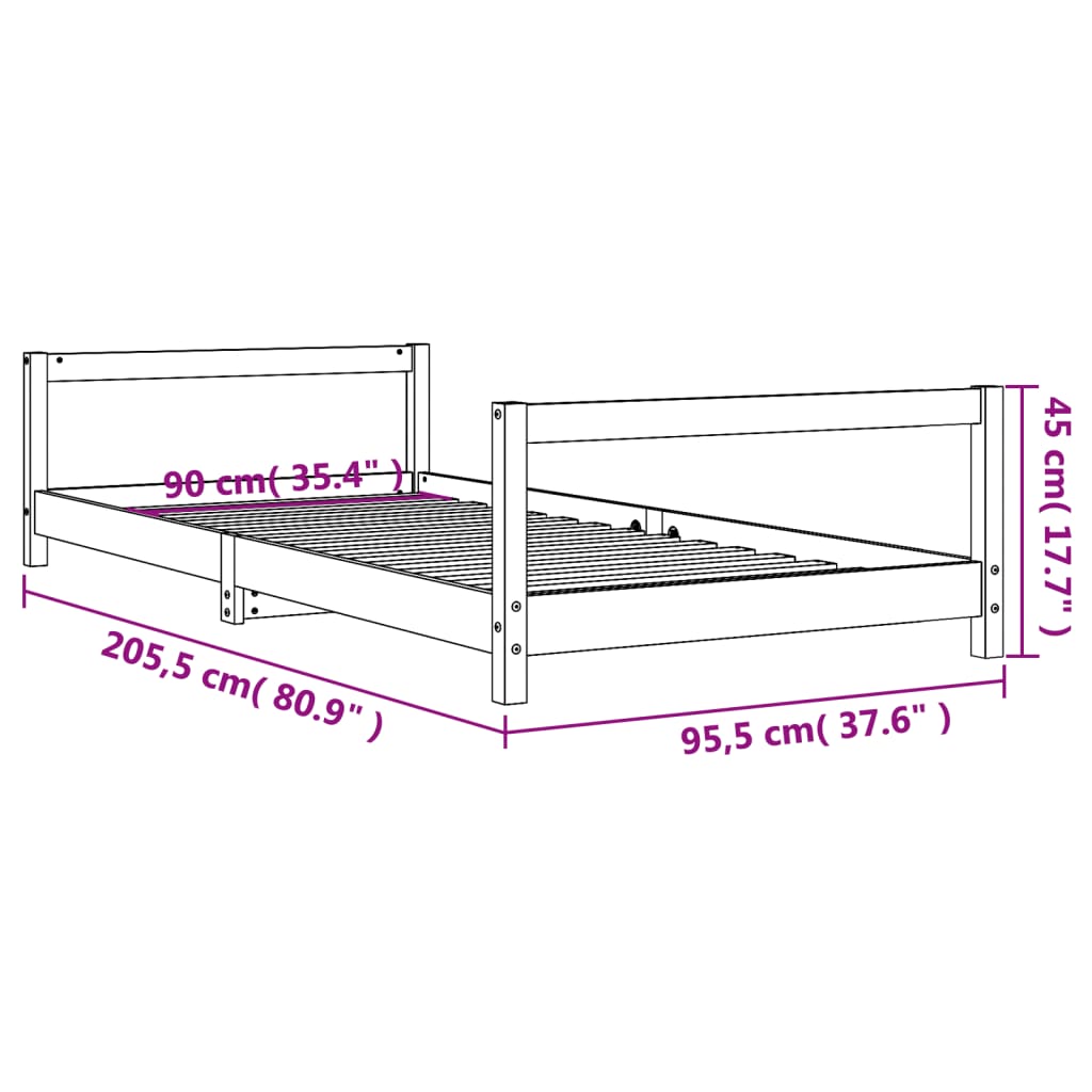 sengeramme til juniorseng 90x200 cm massivt fyrretræ hvid