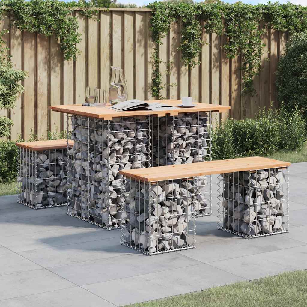 havebord gabiondesign 100x70x72 cm massivt træ fyrretræ