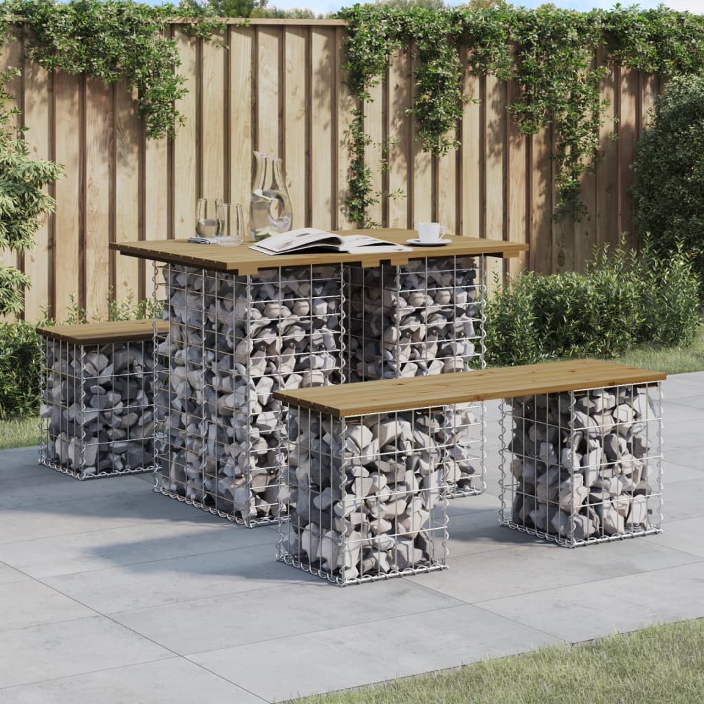 havebord gabiondesign 100x70x72 cm imprægneret fyrretræ