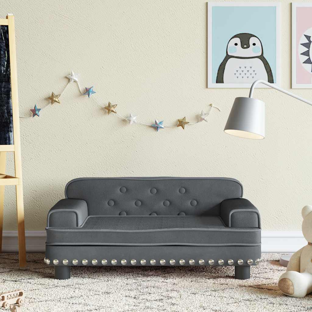 sofa til børn 70x45x30 cm fløjl mørkegrå
