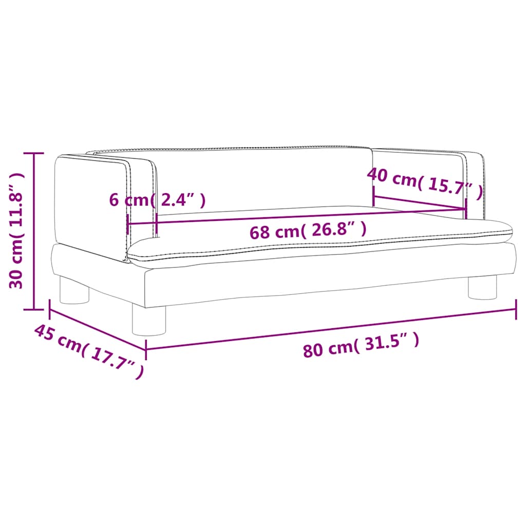 sofa til børn 80x45x30 cm velour lysegrå