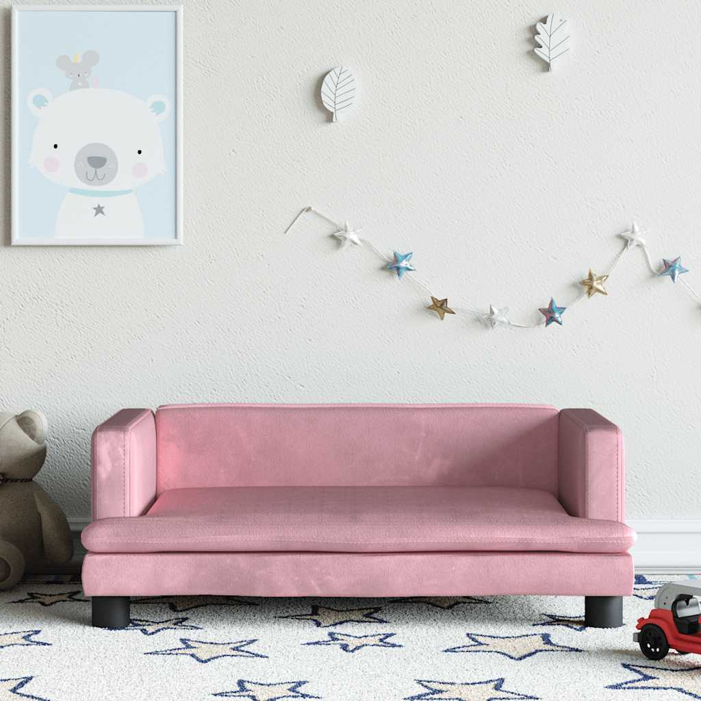 sofa til børn 80x45x30 cm velour lyserød