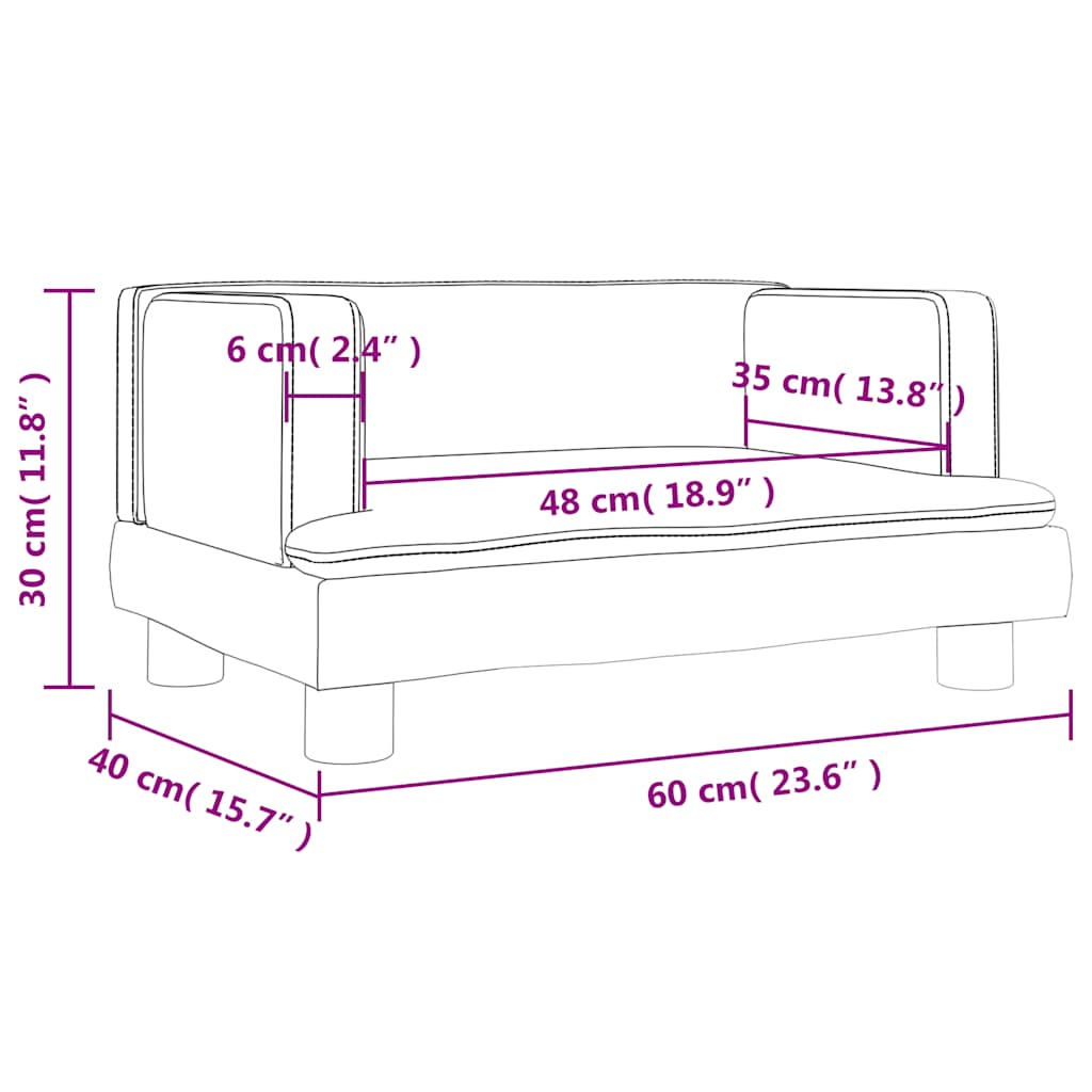 sofa til børn 60x40x30 cm velour lysegrå