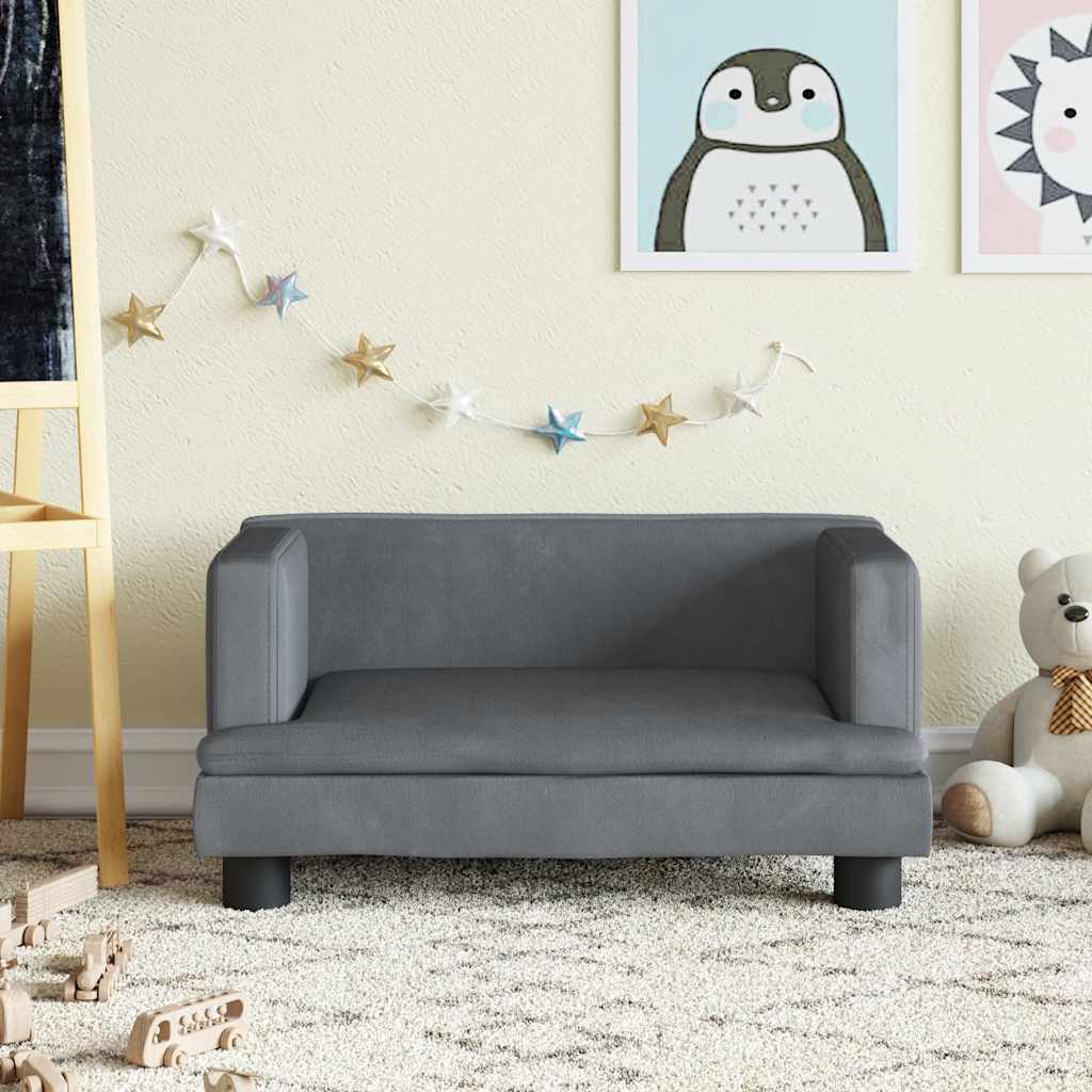sofa til børn 60x45x30 cm velour mørkegrå