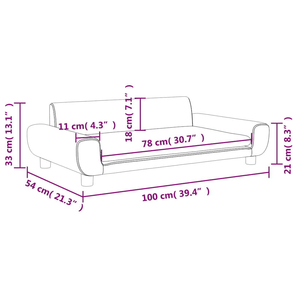 sofa til børn 100x54x33 cm velour mørkegrå