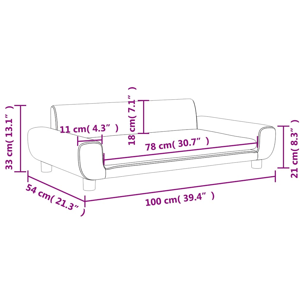 sofa til børn 100x54x33 cm velour lyserød