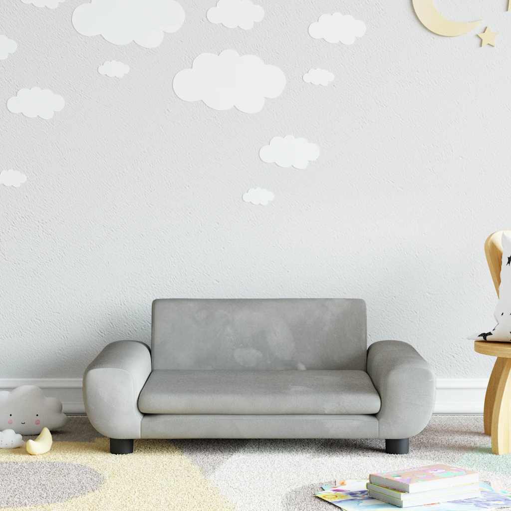 sofa til børn 70x45x33 cm velour lysegrå