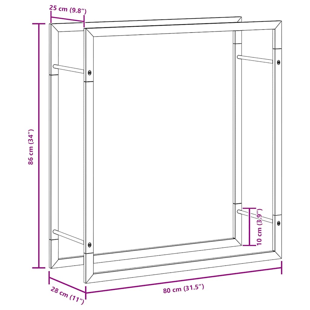 brændestativ 80x28x86 cm rustfrit stål