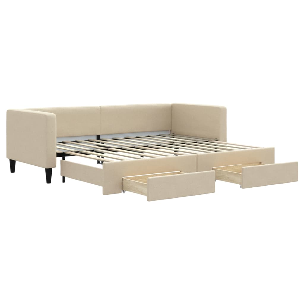 daybed med udtræk og skuffer 80x200 cm stof cremefarvet