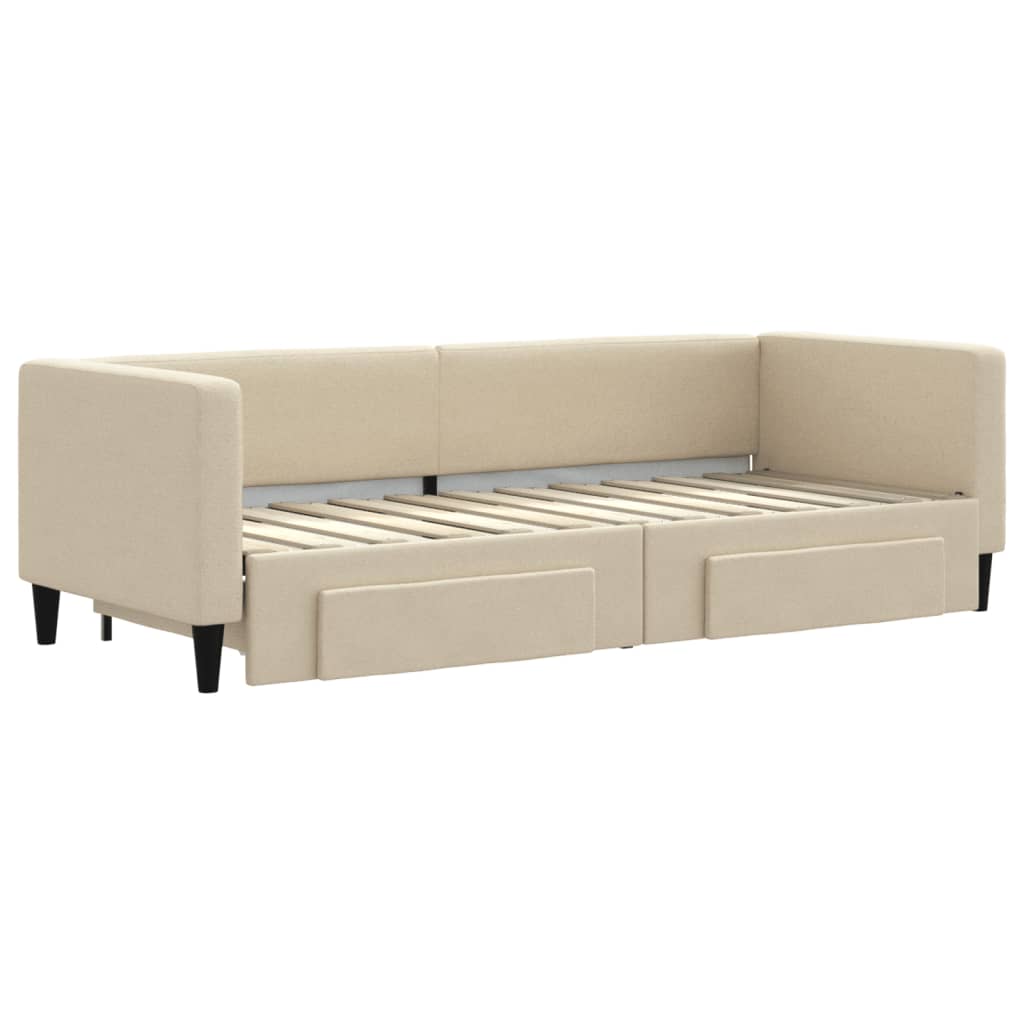 daybed med udtræk og skuffer 80x200 cm stof cremefarvet