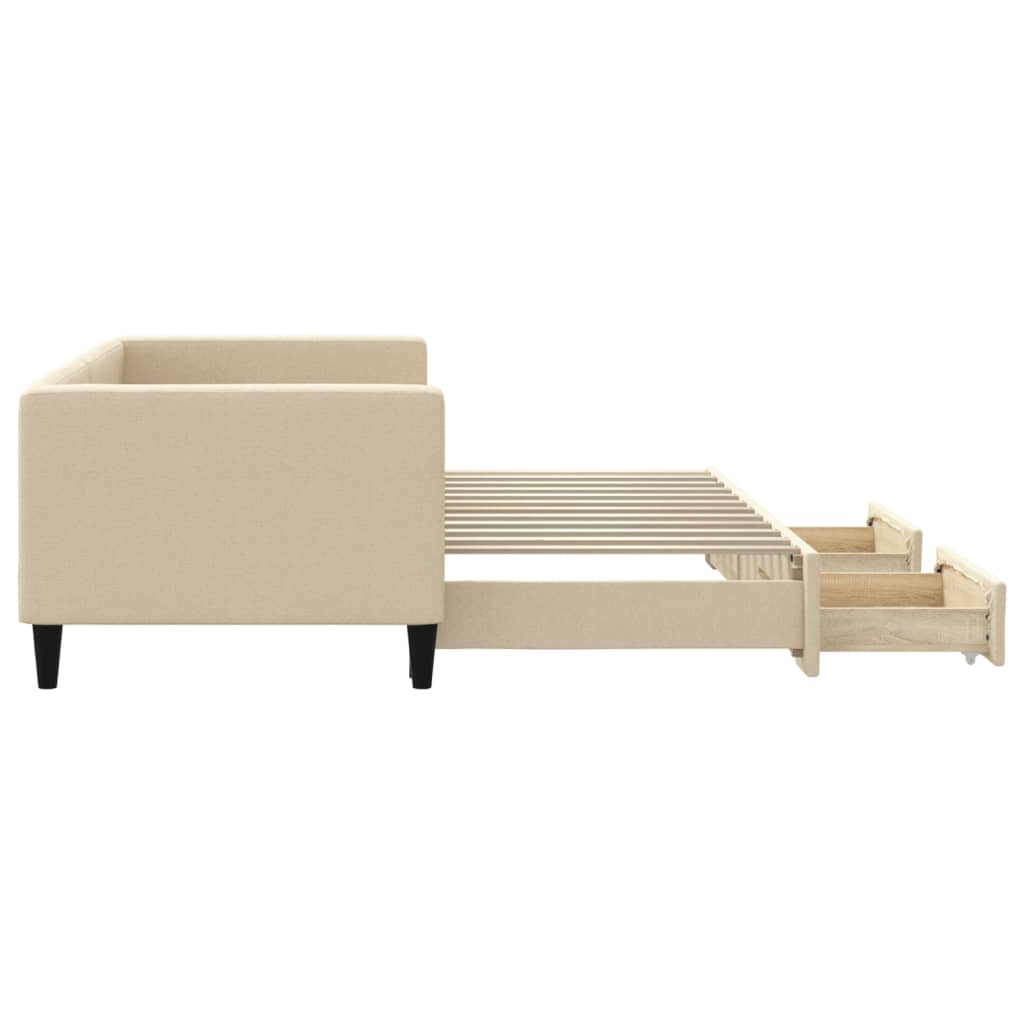 daybed med udtræk og skuffer 80x200 cm stof cremefarvet