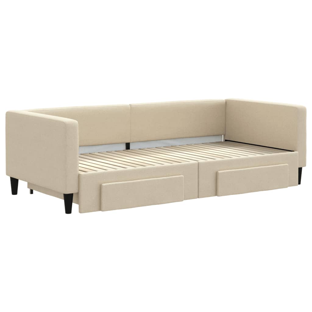 daybed med udtræk og skuffer 90x200 cm stof cremefarvet