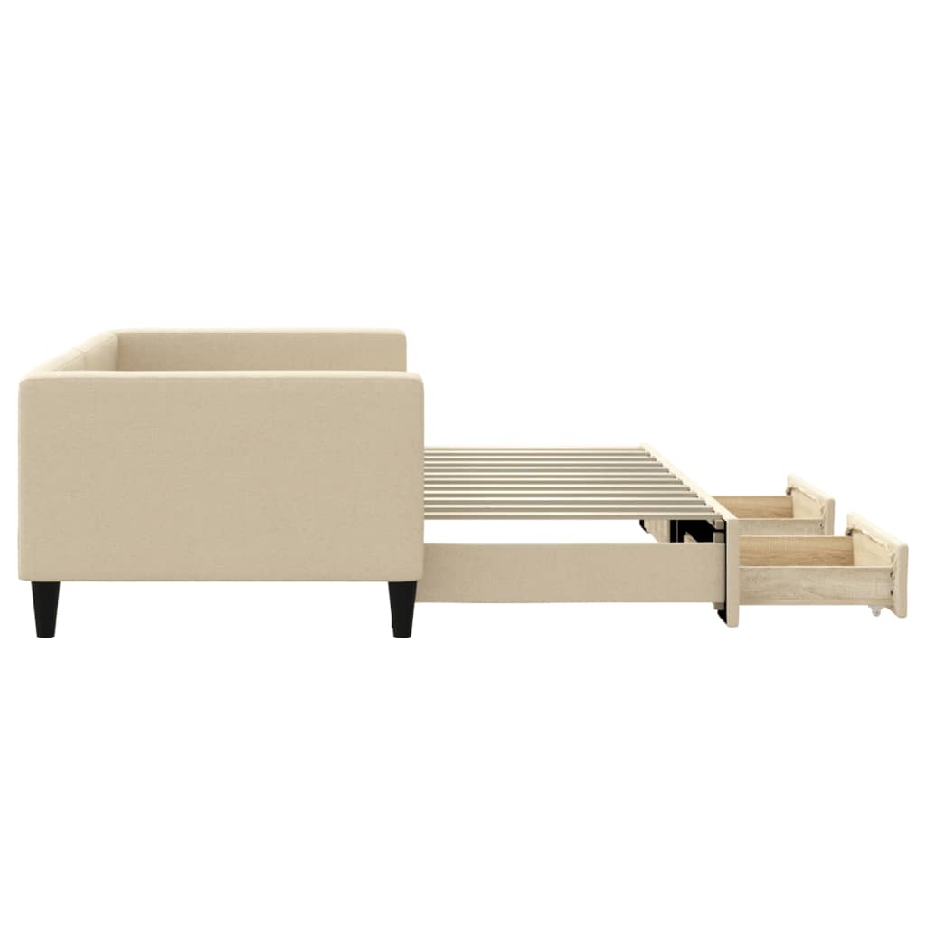 daybed med udtræk og skuffer 90x200 cm stof cremefarvet