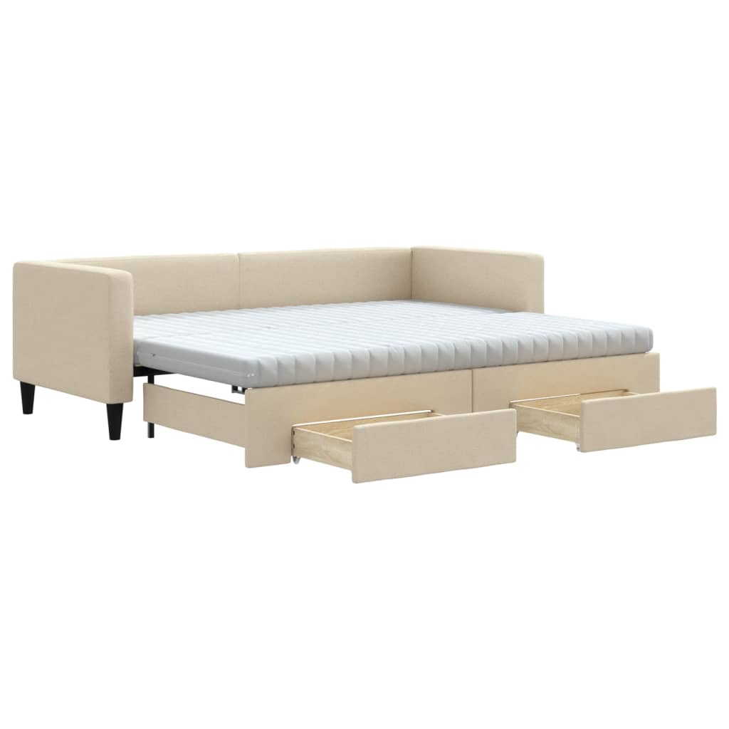 daybed med udtræk og skuffer 80x200 cm stof cremefarvet