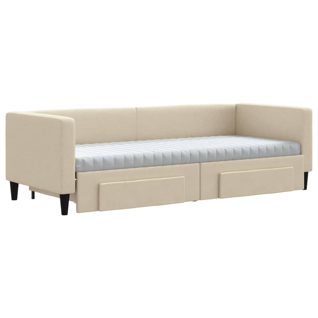 daybed med udtræk og skuffer 80x200 cm stof cremefarvet