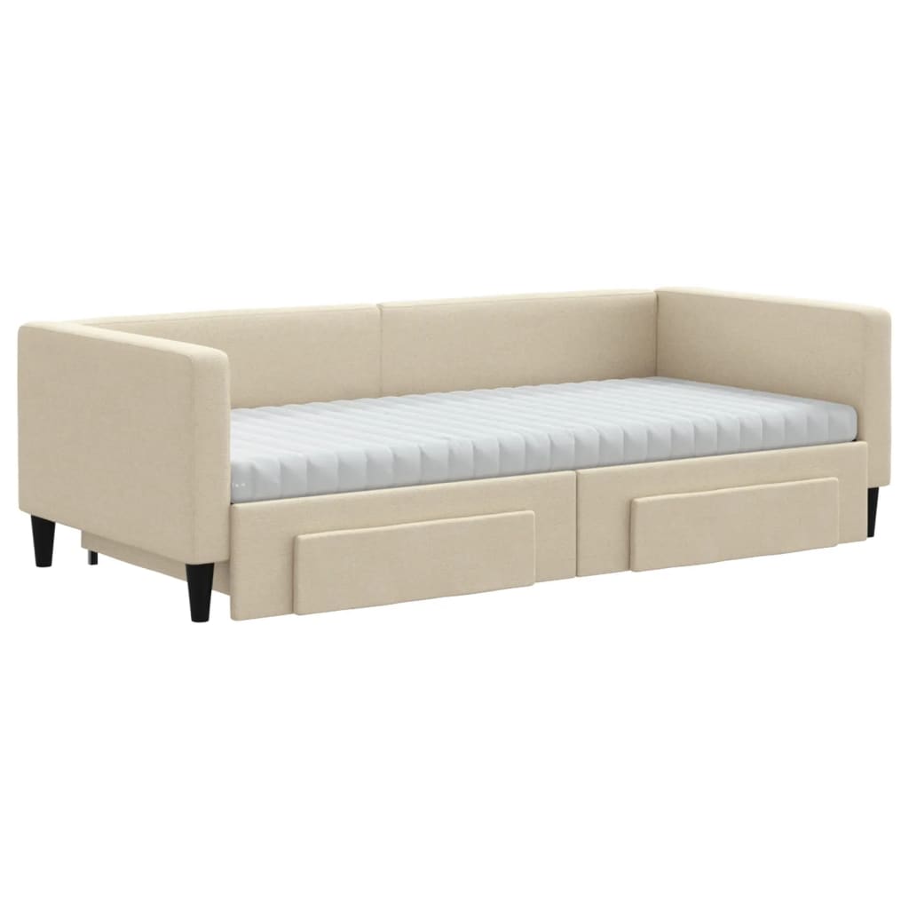 daybed med udtræk og skuffer 90x200 cm stof cremefarvet