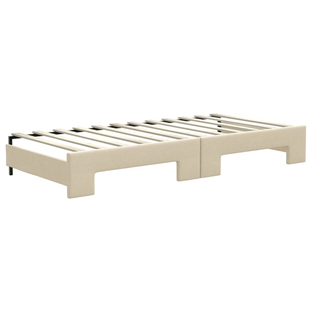 daybed med udtræk og skuffer 90x200 cm stof cremefarvet