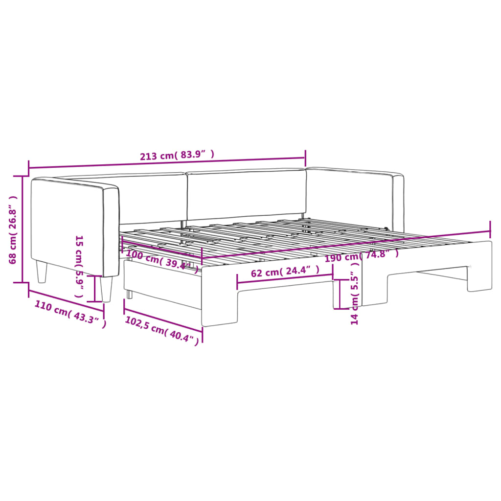 daybed med udtræk 100x190 cm stof lysegrå