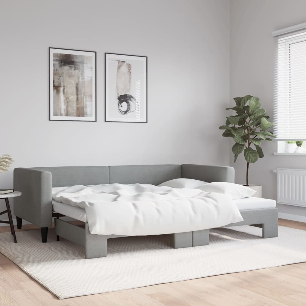 daybed med udtræk 100x190 cm stof lysegrå