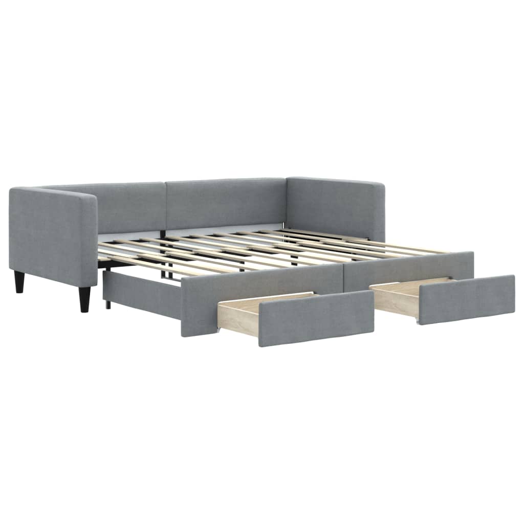 daybed med udtræk og skuffer 100x190 cm stof lysegrå