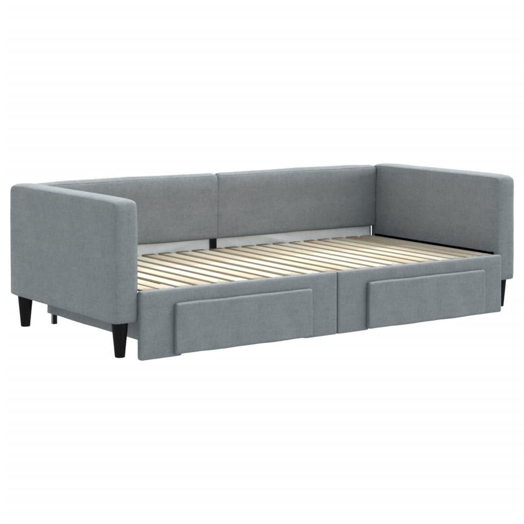 daybed med udtræk og skuffer 100x190 cm stof lysegrå