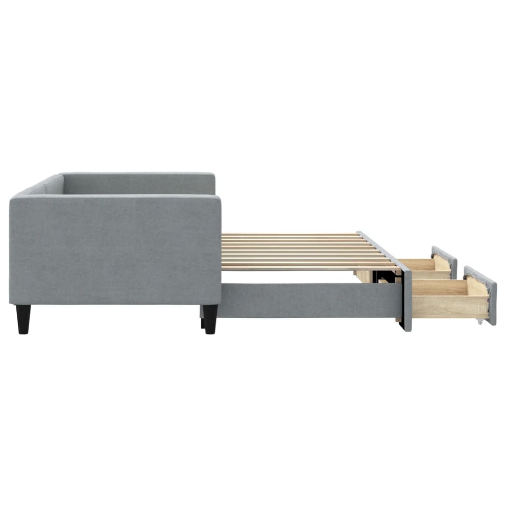 daybed med udtræk og skuffer 100x190 cm stof lysegrå