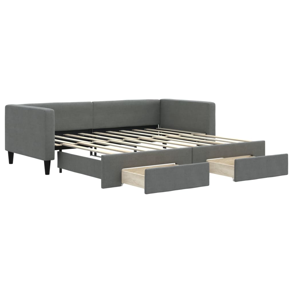 daybed med udtræk og skuffer 100x190 cm stof mørkegrå