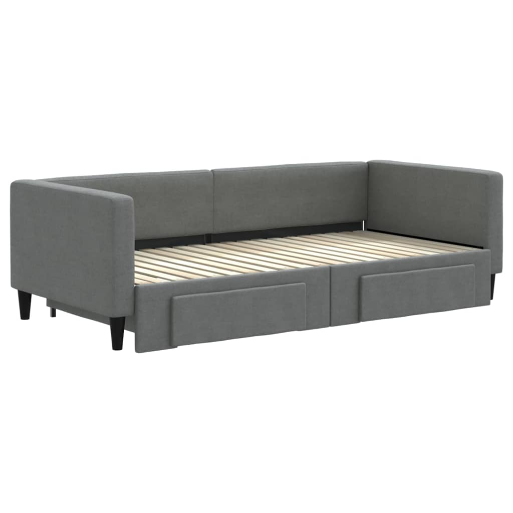 daybed med udtræk og skuffer 100x190 cm stof mørkegrå