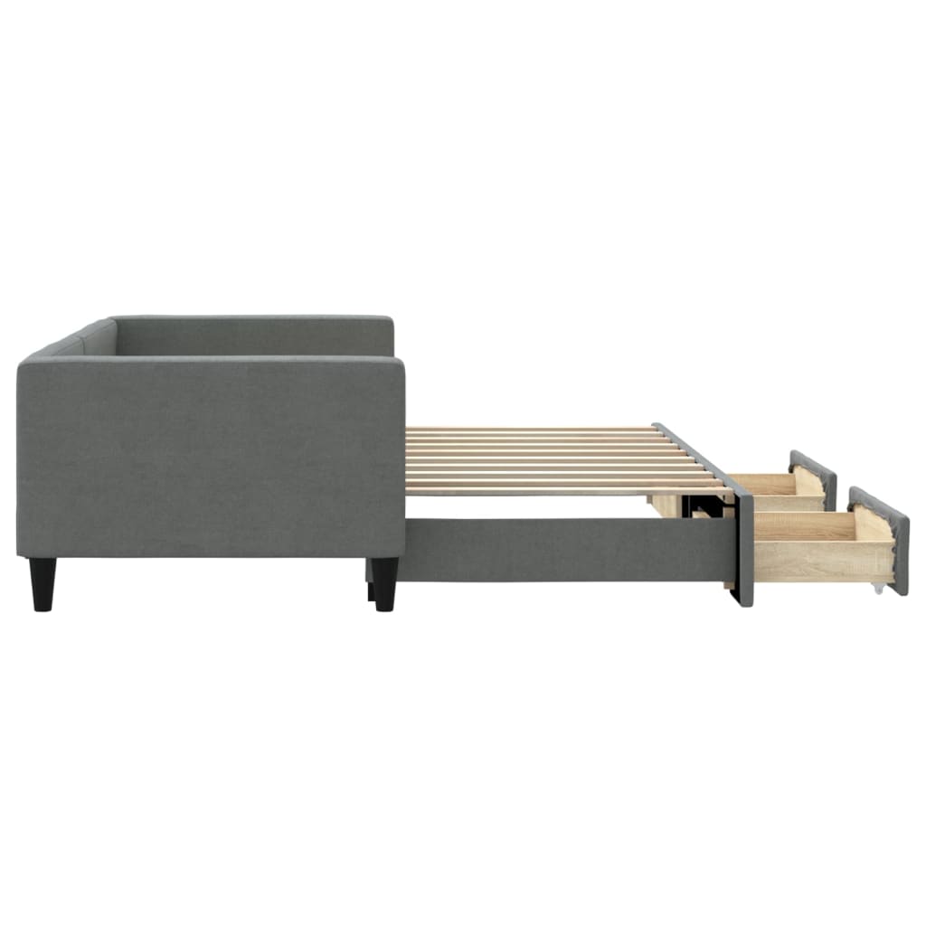 daybed med udtræk og skuffer 100x190 cm stof mørkegrå