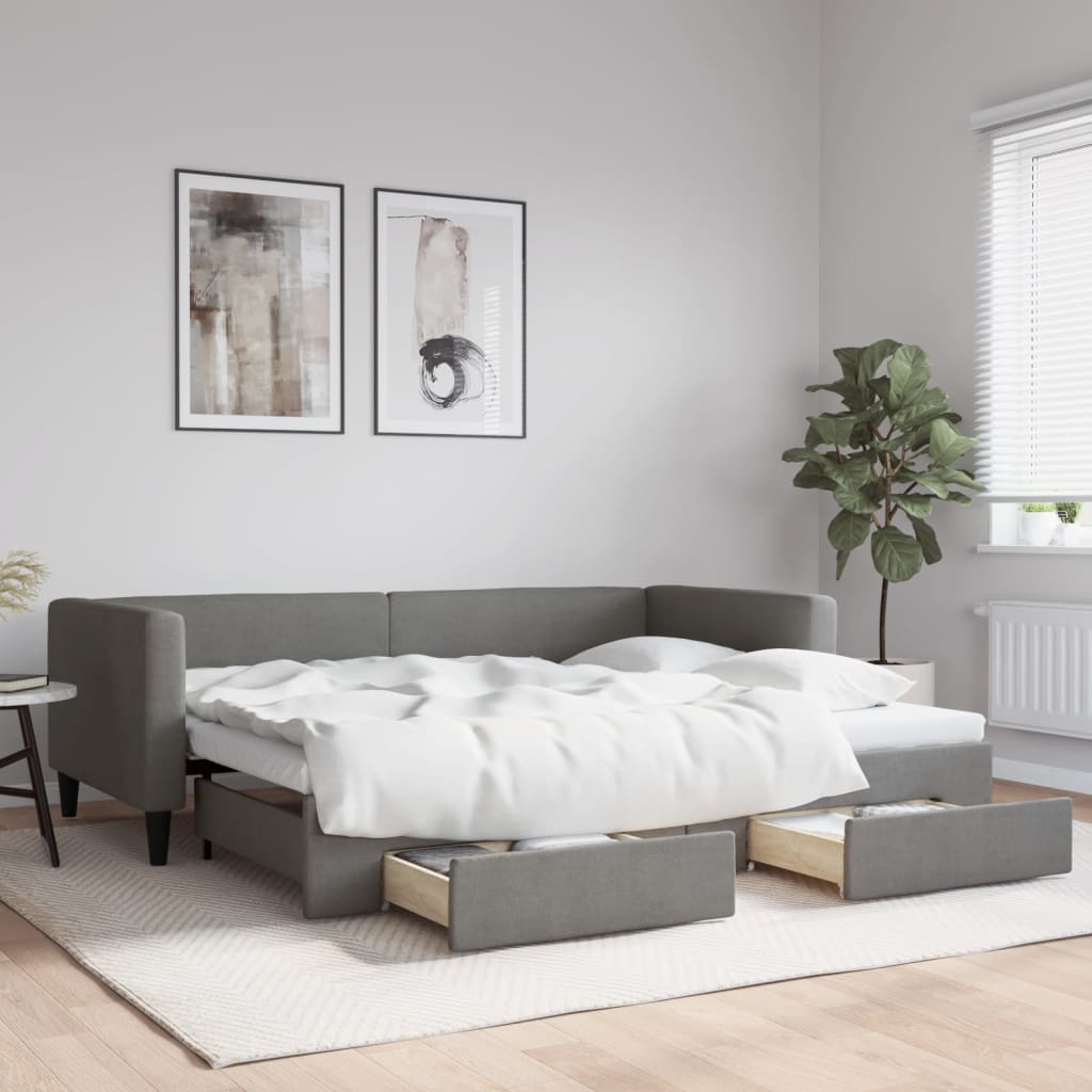daybed med udtræk og skuffer 100x190 cm stof mørkegrå