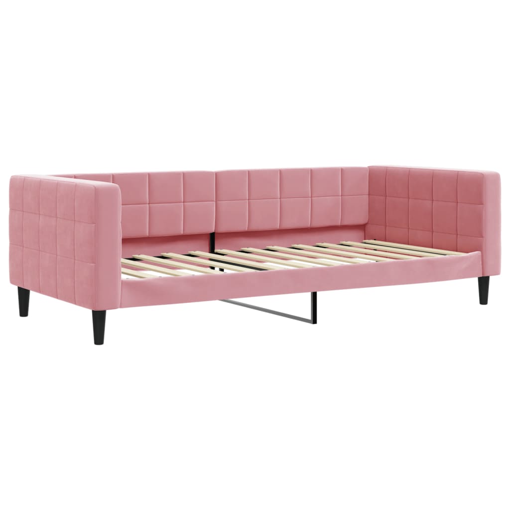 daybed med udtræk og madras 90x200 cm velour lyserød