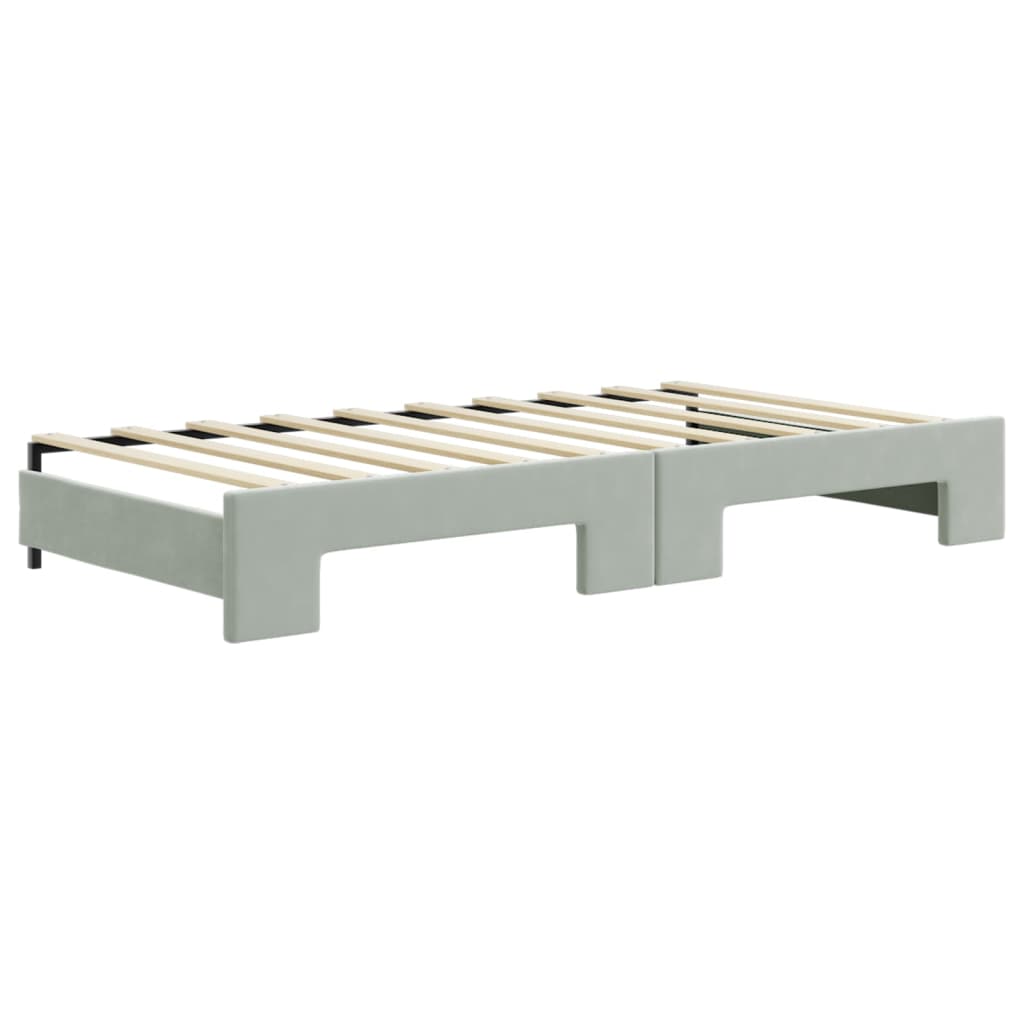 daybed med udtræk og madras 90x190 cm velour lysegrå