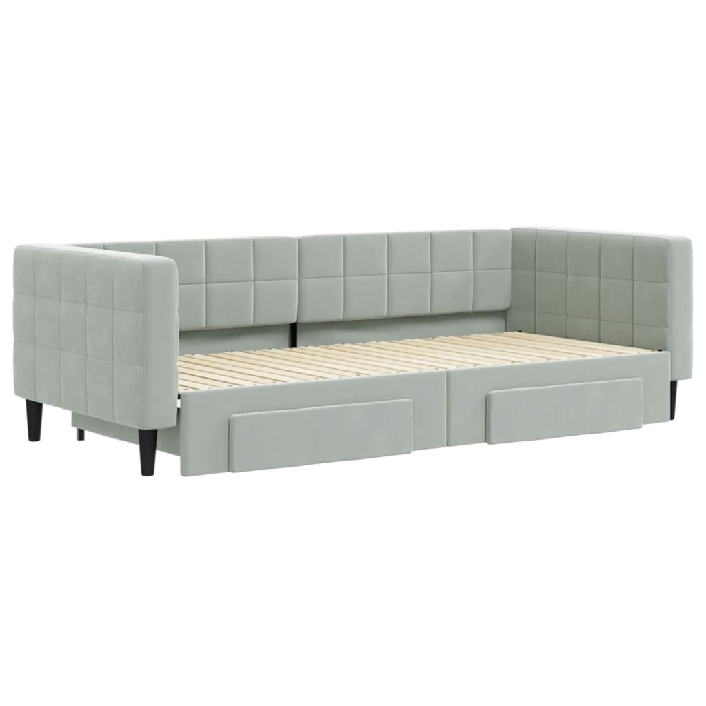 daybed med udtræk og skuffer 90x200 cm velour lysegrå