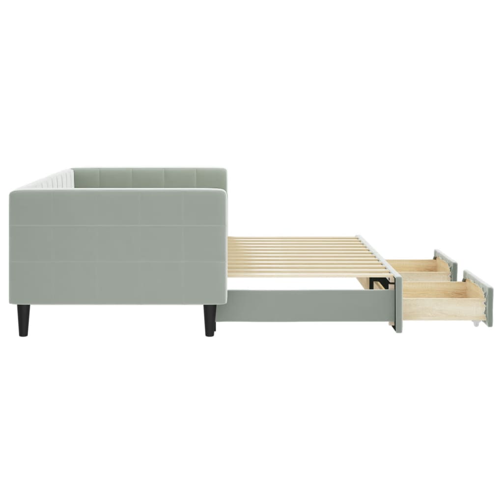 daybed med udtræk og skuffer 90x200 cm velour lysegrå