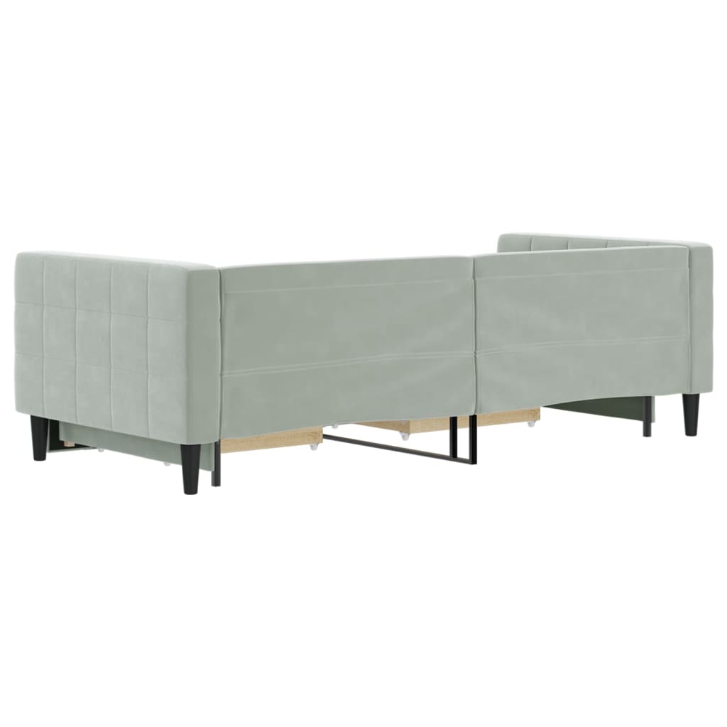 daybed med udtræk og skuffer 90x200 cm velour lysegrå