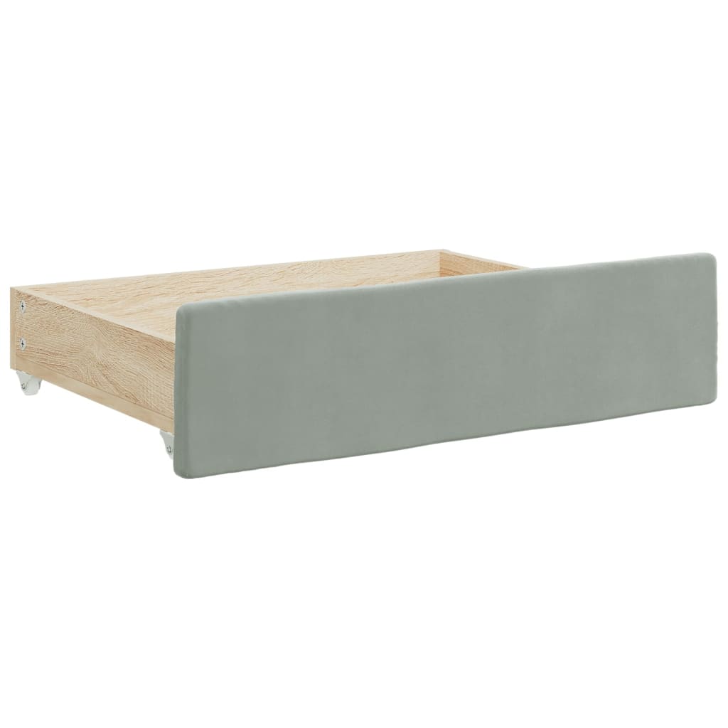 daybed med udtræk og skuffer 90x200 cm velour lysegrå