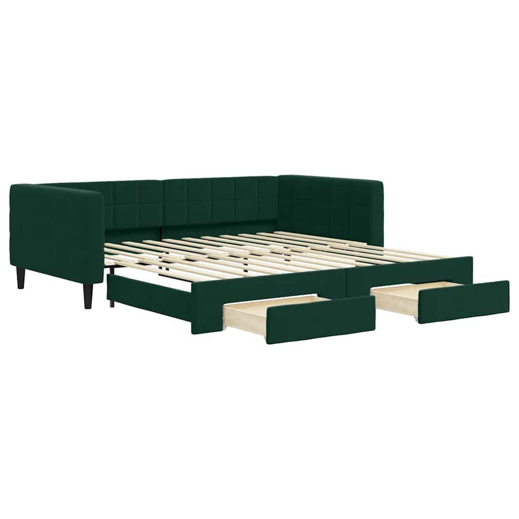 daybed med udtræk og skuffer 100x200 cm velour mørkegrøn