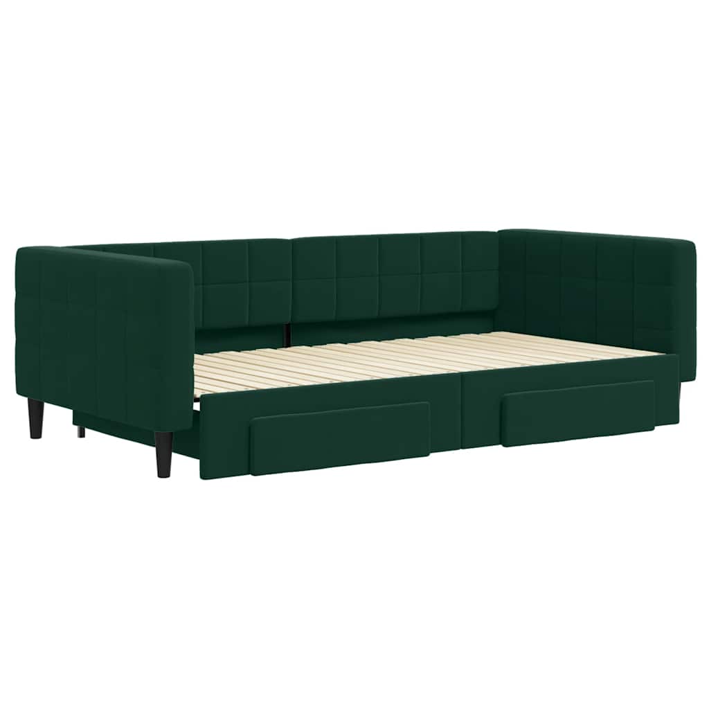 daybed med udtræk og skuffer 100x200 cm velour mørkegrøn