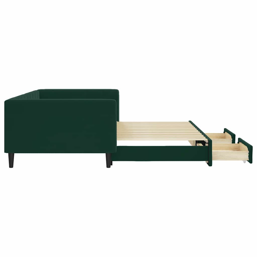 daybed med udtræk og skuffer 100x200 cm velour mørkegrøn