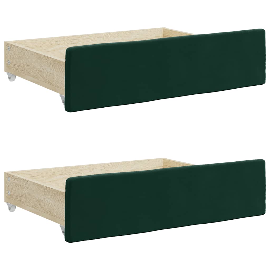 daybed med udtræk og skuffer 100x200 cm velour mørkegrøn