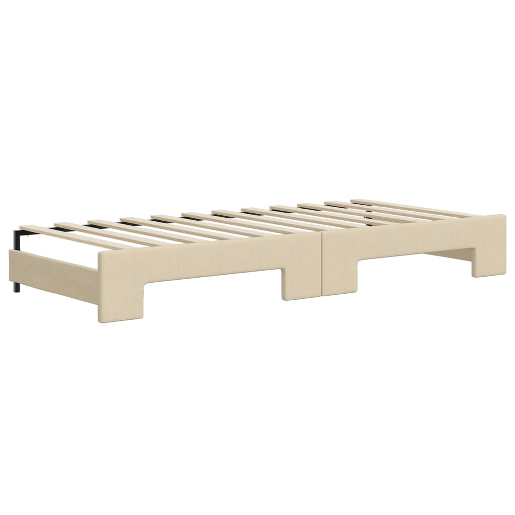 daybed med udtræk og madras 90x200 cm stof cremefarvet