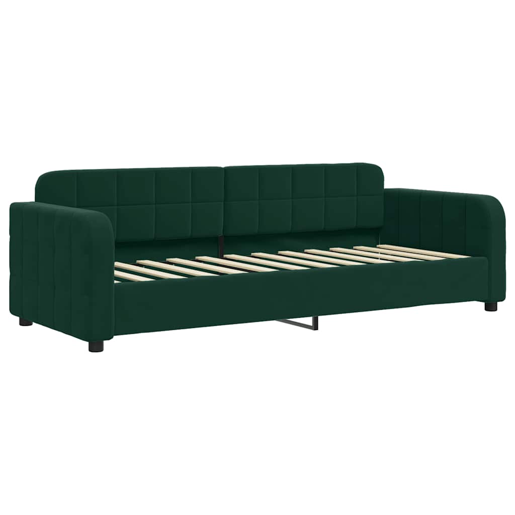 daybed med udtræk og madras 80x200 cm velour mørkegrøn
