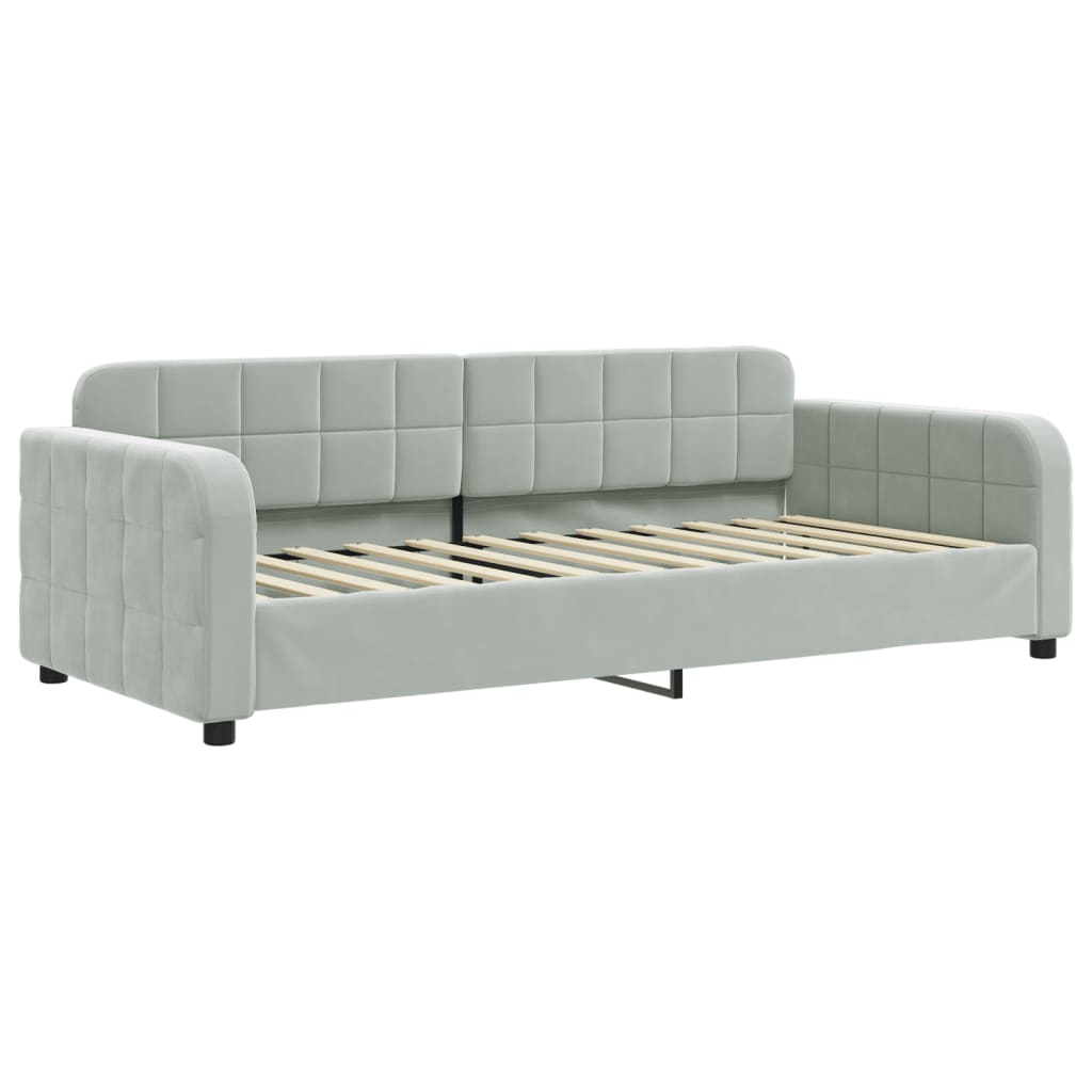 daybed med udtræk og madras 90x200 cm velour lysegrå