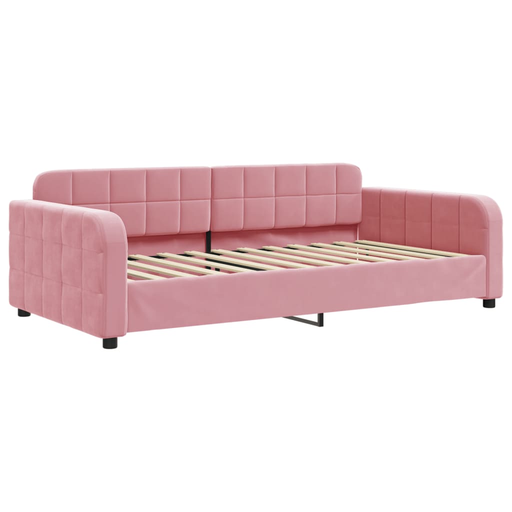 daybed med udtræk og madras 90x200 cm velour lyserød