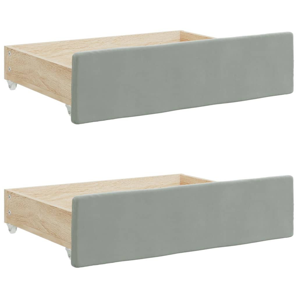 daybed med udtræk og skuffer 90x200 cm velour lysegrå