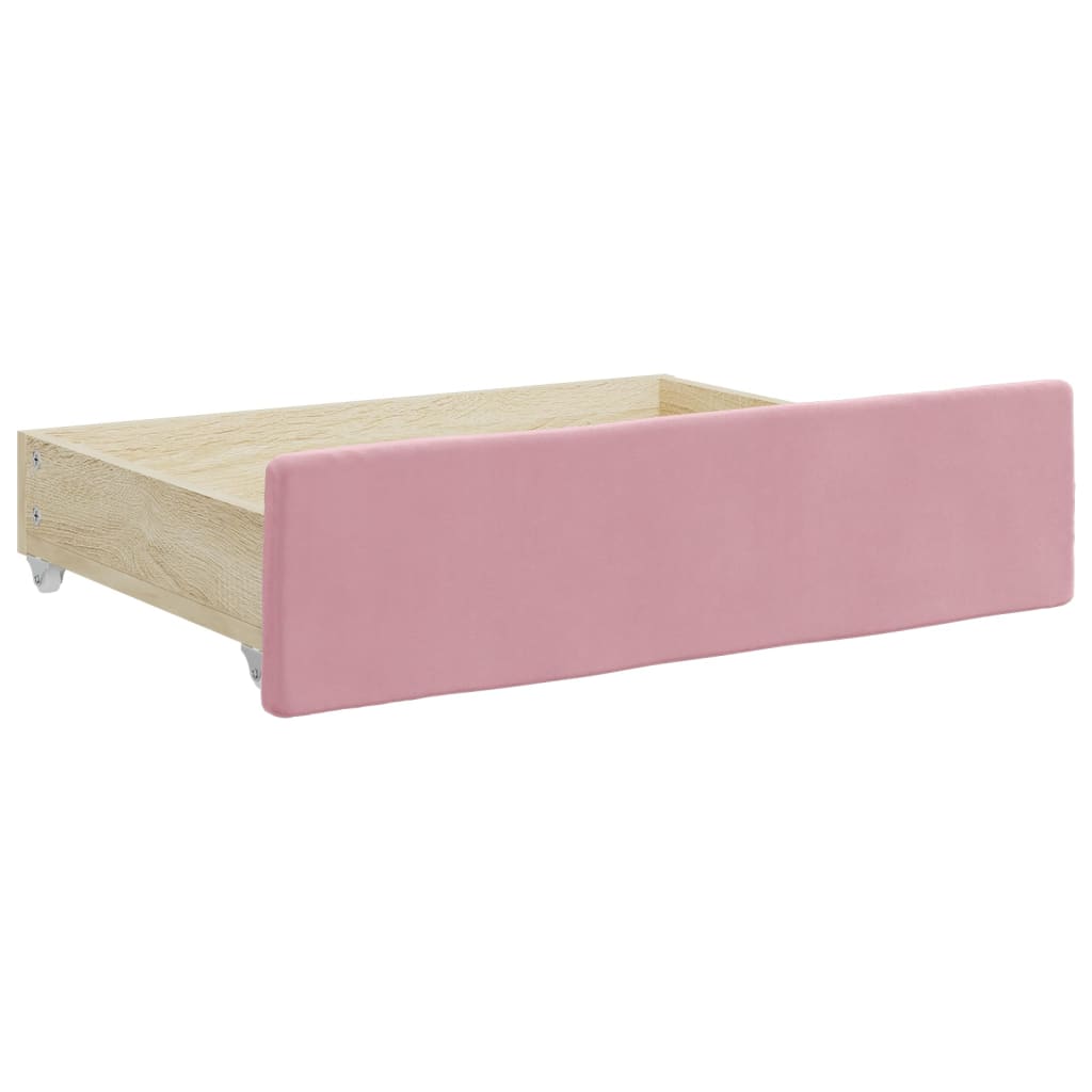 daybed med udtræk og skuffer 90x200 cm velour lyserød