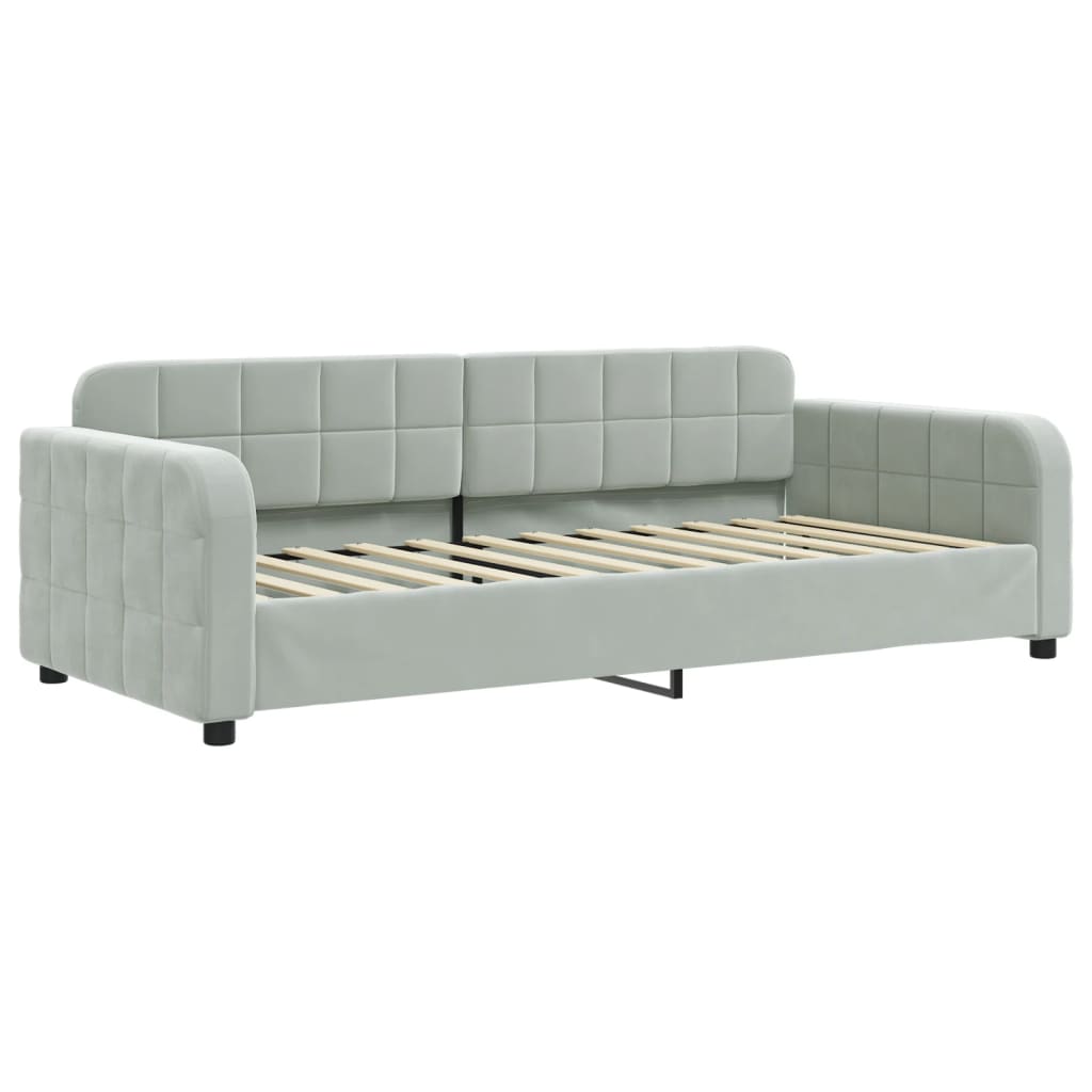 daybed med udtræk og skuffer 90x200 cm velour lysegrå