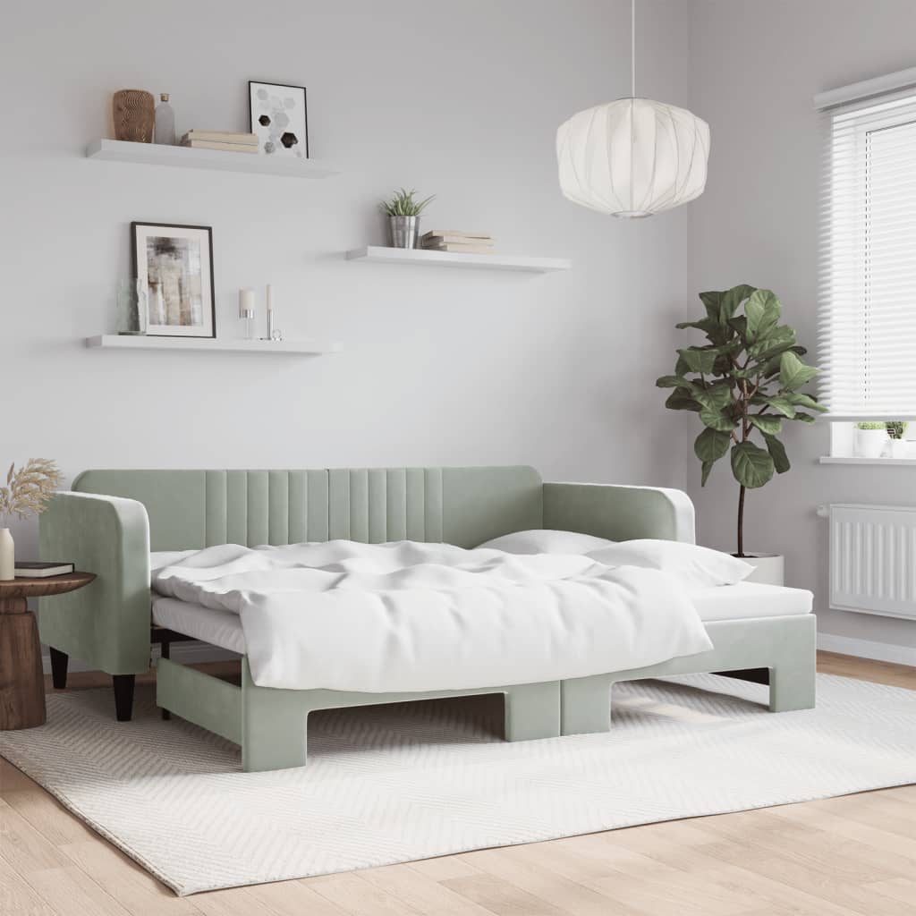 daybed med udtræk 90x200 cm velour lysegrå