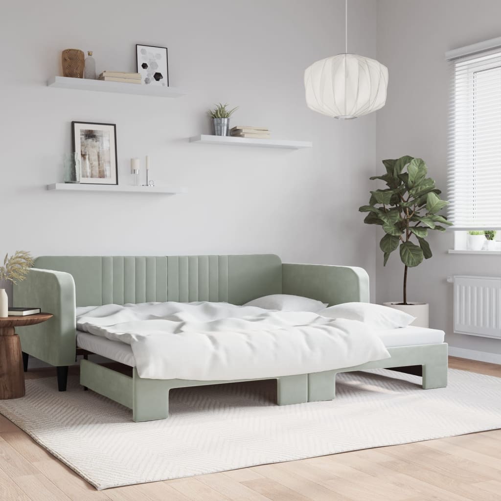 daybed med udtræk 100x200 cm velour lysegrå