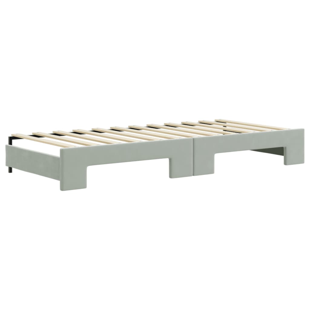 daybed med udtræk og madras 90x200 cm velour lysegrå